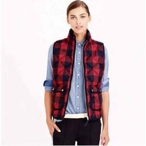 J. Crew Red and Navy Buffalo Plaid Excursion Puffer Vest Size XS